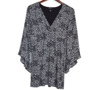 Style & Co L Tunic Leopard Gray Black Boho Crystal-embellished Angel Sleeve